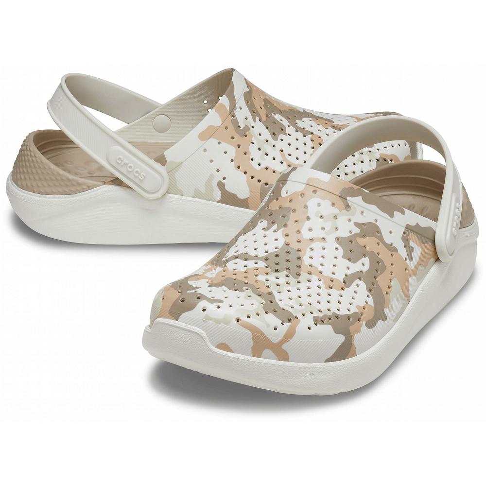 White Men's Crocs LiteRide™ Printed Camo Clogs | NZ 0723XYUF